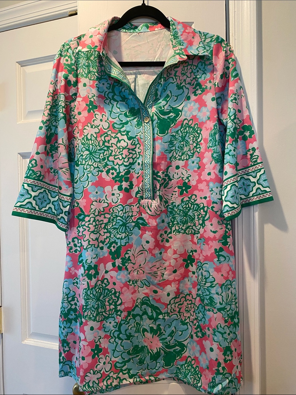 Floral Pink & Green Tunic Dress